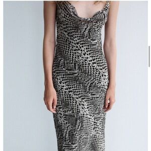 Zara Snake Print Spaghetti Strap Cowl Neck Low Back Maxi Dress SIZE S BNWT